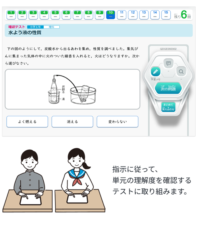 単元のまとめなどで、クラスの理解度把握に確認テストを実施します。