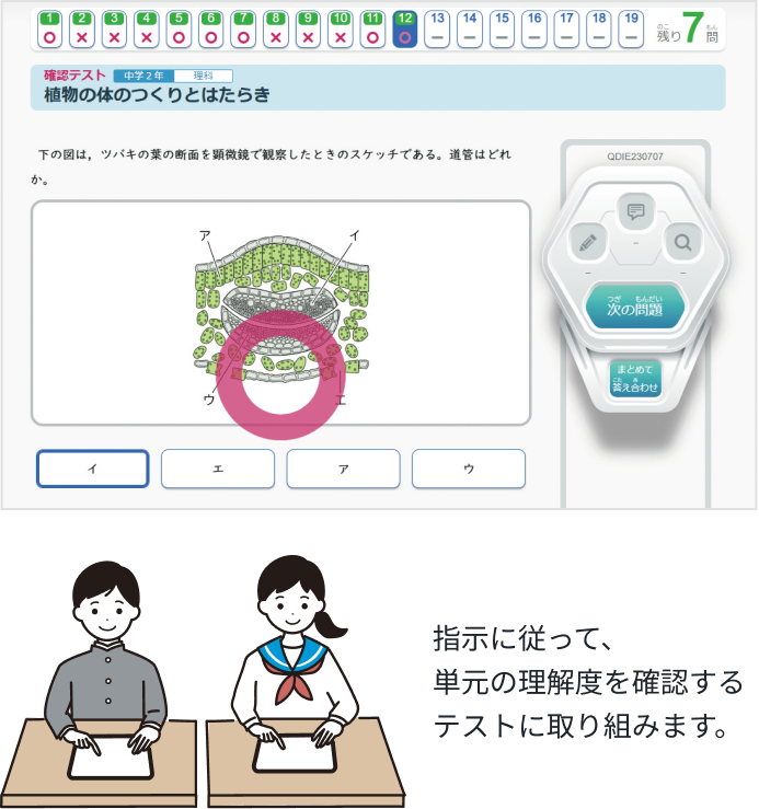 単元のまとめなどで、クラスの理解度把握に確認テストを実施します。